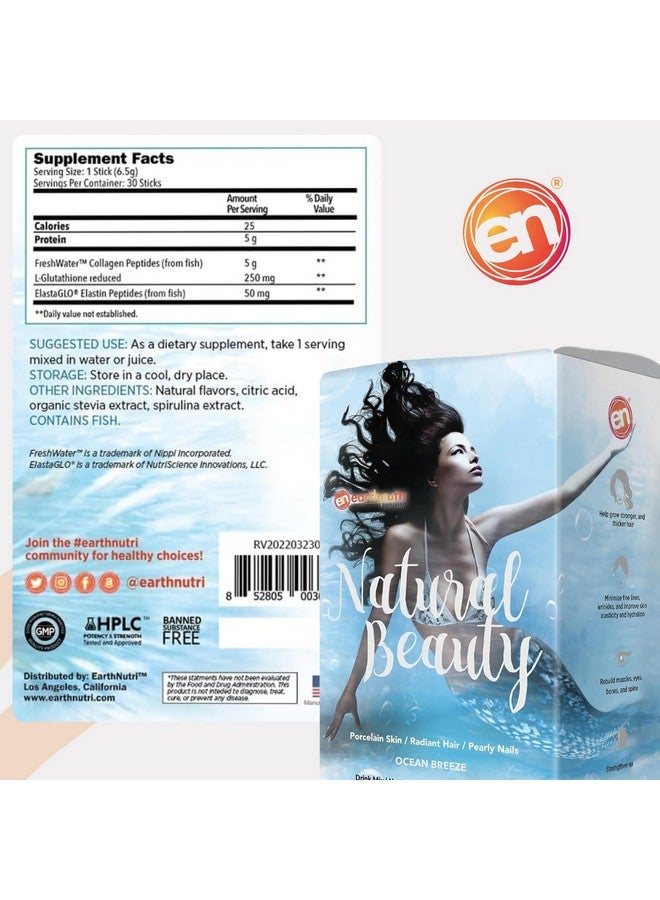 EarthNutri Marine Collagen Peptides Powder Supplement for Skin, Hair & Nails - Enhances Skin Elasticity & Hydration - Hydrolyzed Collagen - 5000mg per Serving - Non-GMO - Ocean Breeze (30 Sticks Pack) - Image 4