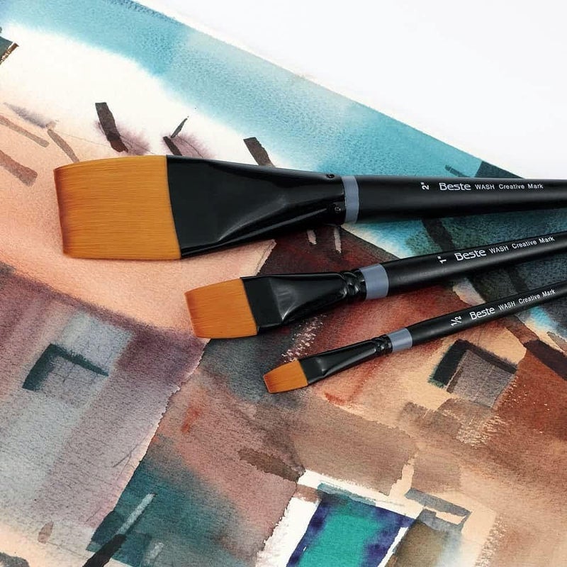 Creative Mark Beste Golden Taklon Angular, 3/4" Artist Paint Brush, Professional Watercolor Brushes, for Acrylic Painting, Short Handle, Sharp Edges, Hand-Tied & Shaped - Image 5