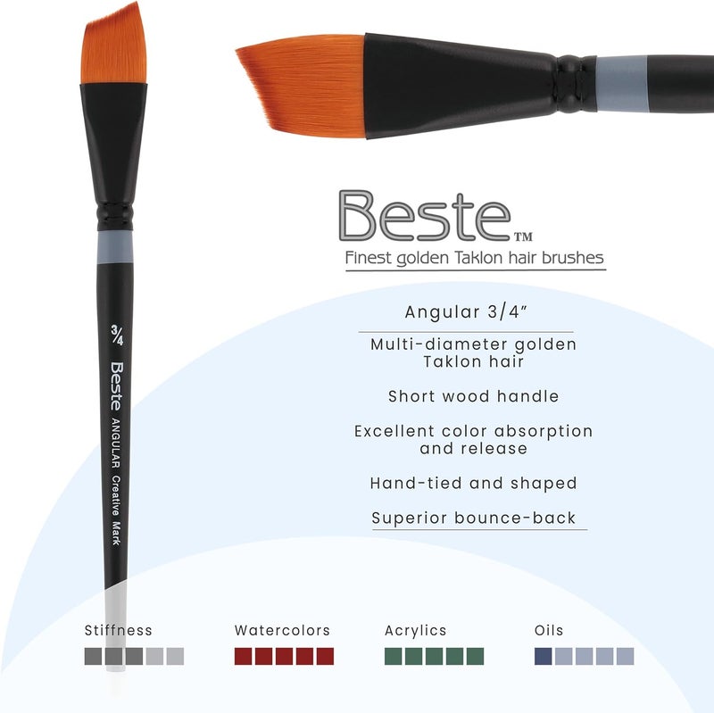 Creative Mark Beste Golden Taklon Angular, 3/4" Artist Paint Brush, Professional Watercolor Brushes, for Acrylic Painting, Short Handle, Sharp Edges, Hand-Tied & Shaped - Image 2