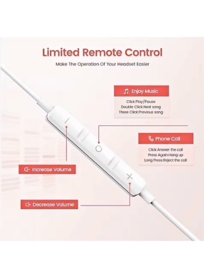 Type-C Wired Earphones with Mic & Volume Control, USB-C In-Ear Headphones, Stereo Sound, Noise Isolation, Compatible with Type-C Smartphones – White - Image 3