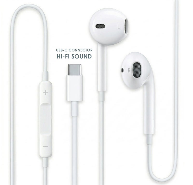 Type-C Wired Earphones with Mic & Volume Control, USB-C In-Ear Headphones, Stereo Sound, Noise Isolation, Compatible with Type-C Smartphones – White - Image 1