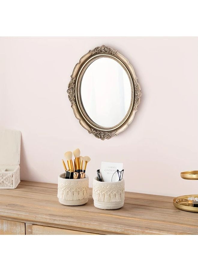 Light Cream Hand Woven Storage Basket With Tassel Desktop Organizer For Cosmetics Pens Art Supplies - Image 5