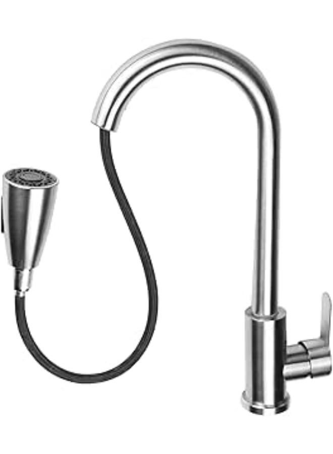 Kitchen Faucet With Pull Down Sprayer, Single Level Stainless Steel Kitchen Sink Faucets, Kitchen Mixer Tap Hot And Cold Water Faucet，Kitchen Faucet Sink Tap 2 Spraying Modes 360° Rotating