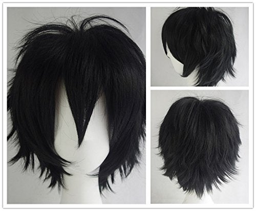Aicos Alacos Black Wig Short Fashion Spiky Layered Anime Cosplay Wig Halloween Christmas Carnival Dress Up Pretend Play Party Wig Gift+Wig Cap One Size - Image 2