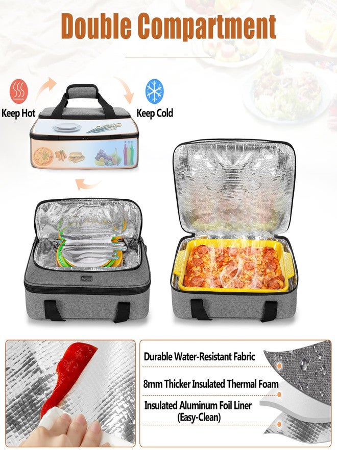 Trunab Casserole Carrier for Hot or Cold Food Insulated Casserole Dish Carrier Thermal Tote Bag for Picnic, Fits 9"×13" Baking Dish, Grey (Light Grey, 16×11×4 inches) - Image 2