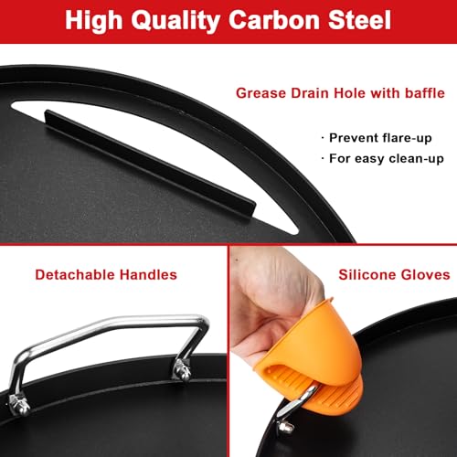 DELSbbq Full Size Griddle Insert for Weber 22 Inch Charcoal Grills, Flat Top Griddle for Weber 22" Original Kettle, Master-Touch and Performer Deluxe Charcoal Grill, Compatible with Most 22" Round Grills - Image 4