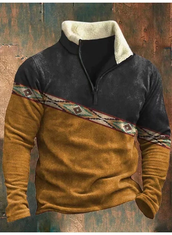general HOTYD Men's 1/4 Zip Fleece Stand Collar Sweatshirt Aztec Pattern Oversized Long Sleeve Pullover Hoodie - Image 1