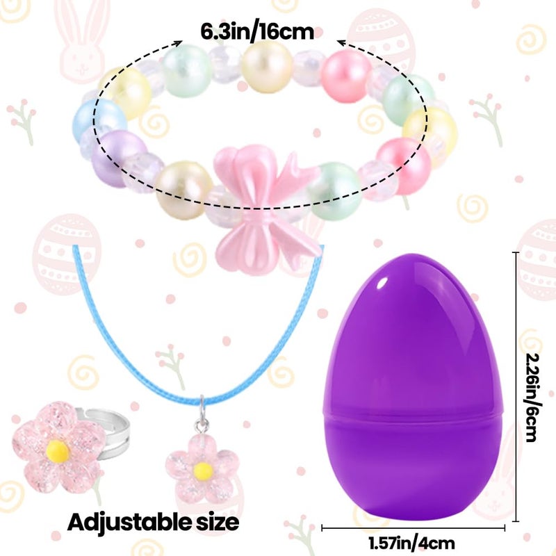 Vellibring 12 Pack Prefilled Easter Eggs with 36 pcs Cute Bracelets Necklaces Rings Easter Basket Stuffers Egg Fillers for Girls Party Favors Kids Toddler Presents - Image 2