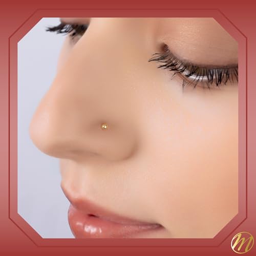 Massete 14k Yellow Gold Nose Ring Tiny Ball Micro Stud Piercing Body - Image 2