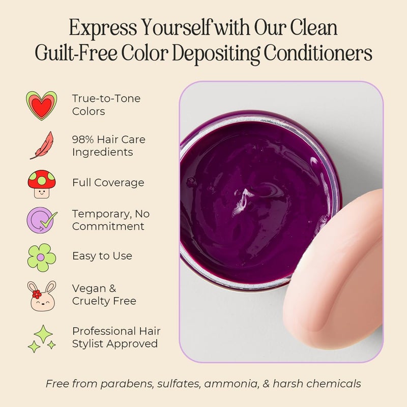 INH Semi Permanent Hair Color | Color Depositing Conditioner | Garnet Violet Hair Dye | No Bleach & No Peroxide Temporary Tint for Women & Men | Vegan, Ammonia Free, & Sulfate Free | Ready to Use, 6oz - Image 4