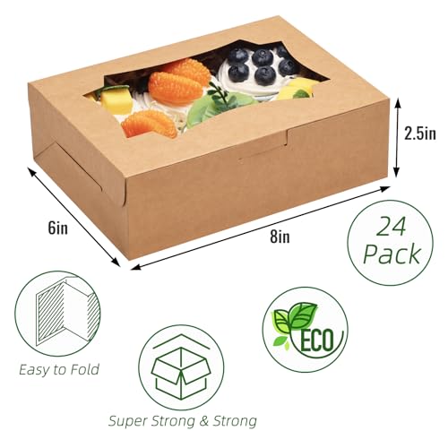 TOMNK 24pcs 8x6x2.5 ​Inches Cookie Boxes, Bakery Boxes with 3 Style Window, Treat Boxes, Pastry Pie Boxes for Chocolate Strawberries, Donuts, Cupcakes, Muffins and Dessert - Image 2