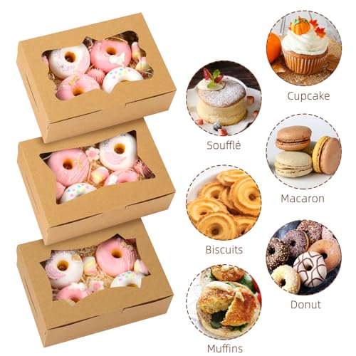 TOMNK 24pcs 8x6x2.5 ​Inches Cookie Boxes, Bakery Boxes with 3 Style Window, Treat Boxes, Pastry Pie Boxes for Chocolate Strawberries, Donuts, Cupcakes, Muffins and Dessert - Image 4