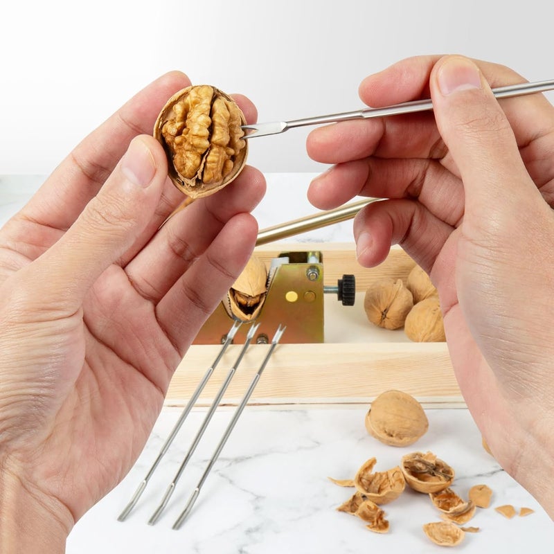 Nizodo NutCracker Tool Heavy Duty Nut Cracker with Wooden Base Adjustable Nut Tongs Manual Nut Crackers for All Nuts Cracker Tool for Walnut Pecan Macadamia Hazelnuts Chestnut, 4 Picks Included - Image 2