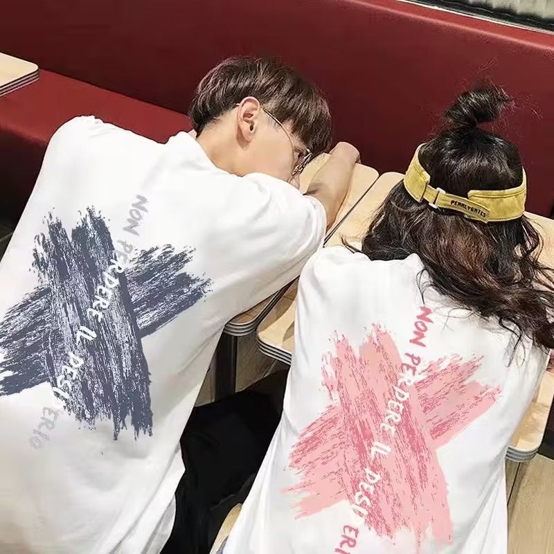 Cotton Short-Sleeved T-Shirt For Men And Women Couple Summer 2023 New Ins Fashionable Printed Loose Plus Size Casual T-Shirt Top - Image 1
