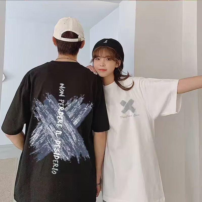 Cotton Short-Sleeved T-Shirt For Men And Women Couple Summer 2023 New Ins Fashionable Printed Loose Plus Size Casual T-Shirt Top - Image 4