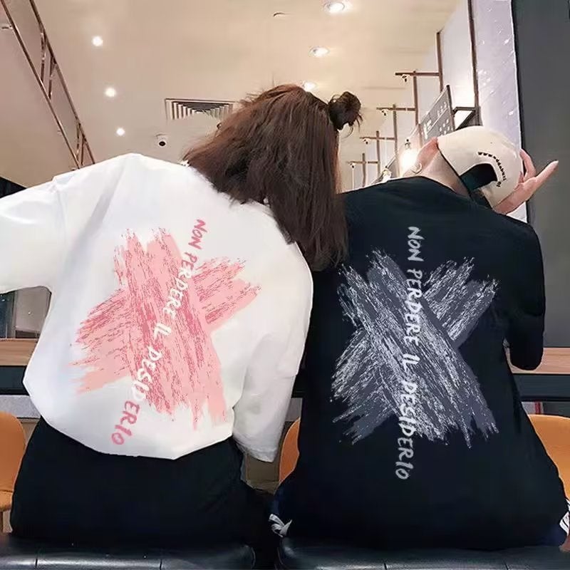 Cotton Short-Sleeved T-Shirt For Men And Women Couple Summer 2023 New Ins Fashionable Printed Loose Plus Size Casual T-Shirt Top - Image 3