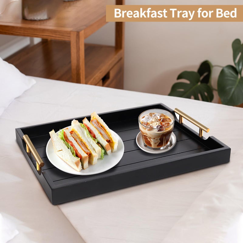 SXNOWS Coffee Table Trays - Large Ottoman Tray for Living Room -Wood Serving Tray with 2 Sets of Handles - Wooden Tray for Coffee Table, 4 Round Coasters Included, Black - Image 5