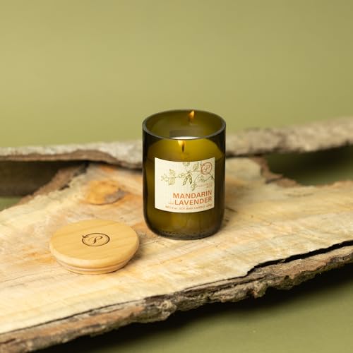 Paddywax Eco Collection Scented Soy Wax Candle in Glass Jar, Mandarin & Lavender Fragrance, Green Vessel with Wood Lid, 8 oz - Image 2