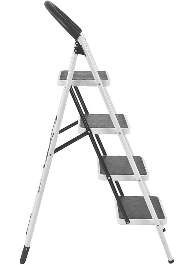 C&Z 4 Step Folding Step Stool Ladder with Handrails – Heavy Duty Steel, Anti-Slip Wide Pedal, Lightweight Collapsible Portable Step Ladder for Adults – White - Image 2