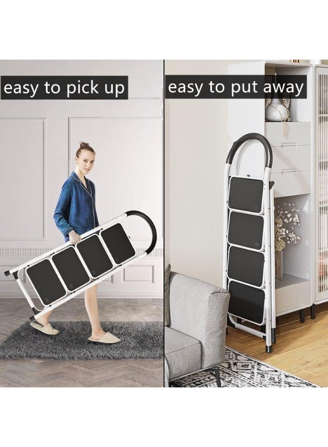 C&Z 4 Step Folding Step Stool Ladder with Handrails – Heavy Duty Steel, Anti-Slip Wide Pedal, Lightweight Collapsible Portable Step Ladder for Adults – White - Image 3