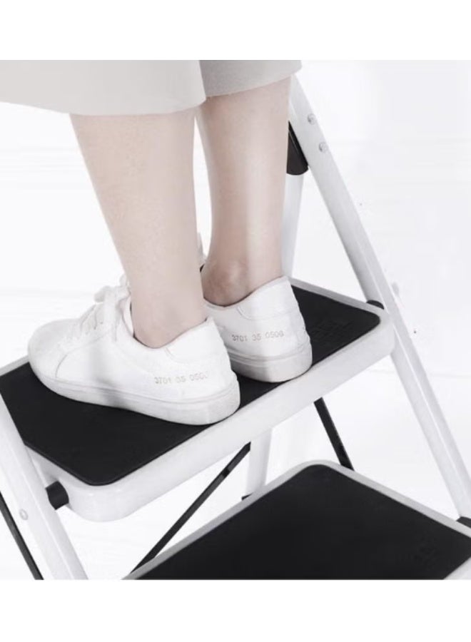 C&Z 4 Step Folding Step Stool Ladder with Handrails – Heavy Duty Steel, Anti-Slip Wide Pedal, Lightweight Collapsible Portable Step Ladder for Adults – White - Image 4