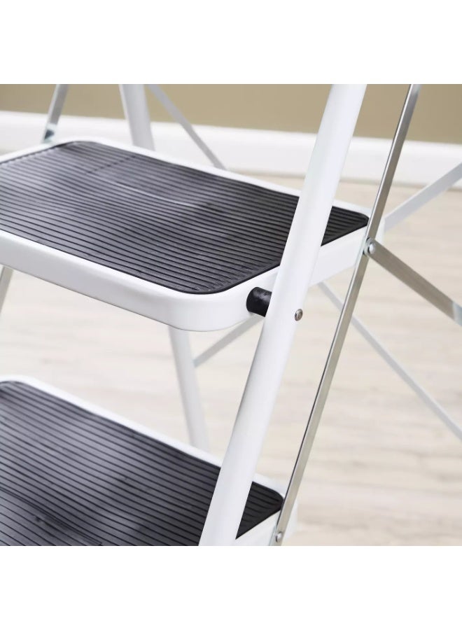 C&Z 4 Step Folding Step Stool Ladder with Handrails – Heavy Duty Steel, Anti-Slip Wide Pedal, Lightweight Collapsible Portable Step Ladder for Adults – White - Image 5