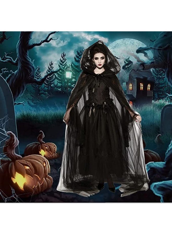 زي تنكري للنساء، زي تنكري لحفلات العروس/الساحرة/مصاص الدماء، زي تنكري أسود عتيق فاخر، ملابس للمهرجانات - Image 5