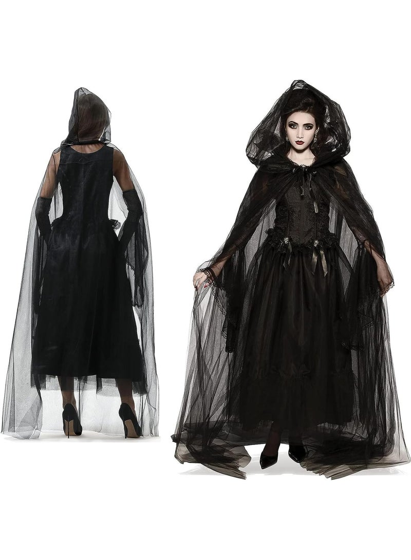 زي تنكري للنساء، زي تنكري لحفلات العروس/الساحرة/مصاص الدماء، زي تنكري أسود عتيق فاخر، ملابس للمهرجانات - Image 1