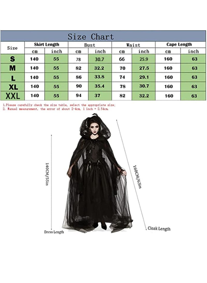 زي تنكري للنساء، زي تنكري لحفلات العروس/الساحرة/مصاص الدماء، زي تنكري أسود عتيق فاخر، ملابس للمهرجانات - Image 2