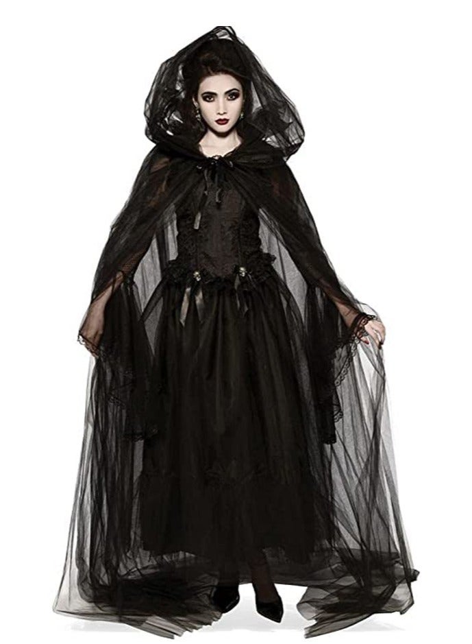 زي تنكري للنساء، زي تنكري لحفلات العروس/الساحرة/مصاص الدماء، زي تنكري أسود عتيق فاخر، ملابس للمهرجانات - Image 3