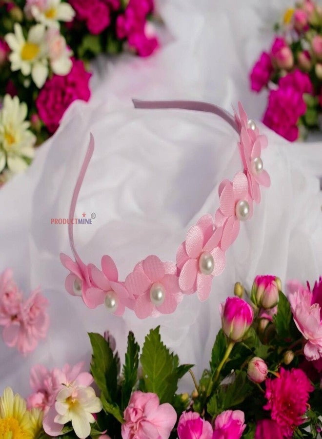 PRODUCTMINE طوق شعر مزين بالزهور من PRODUCTMINE®، إكسسوارات شعر مزينة بالزهور، طوق رأس مزين بالزهور للنساء والفتيات، تاج زفاف نسائي - لون وردي فاتح صناعي: قطعة واحدة - Image 2