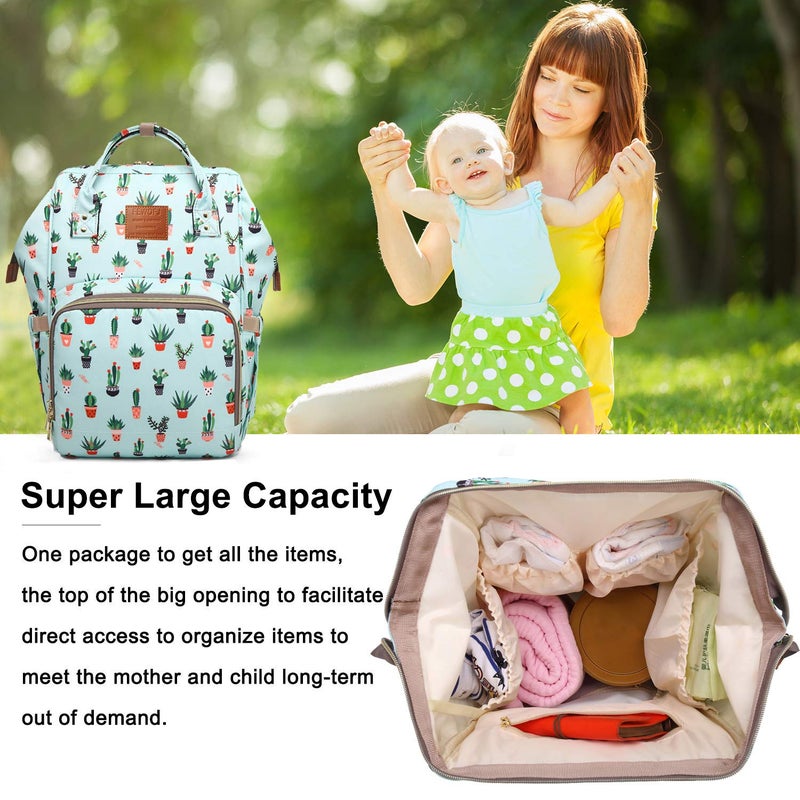 FEWOFJ Cactus Diaper Bag Backpack, Women Waterproof Travel Nappy Bag for Baby Care - Image 3