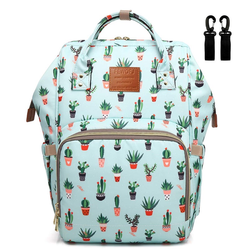 FEWOFJ Cactus Diaper Bag Backpack, Women Waterproof Travel Nappy Bag for Baby Care - Image 1