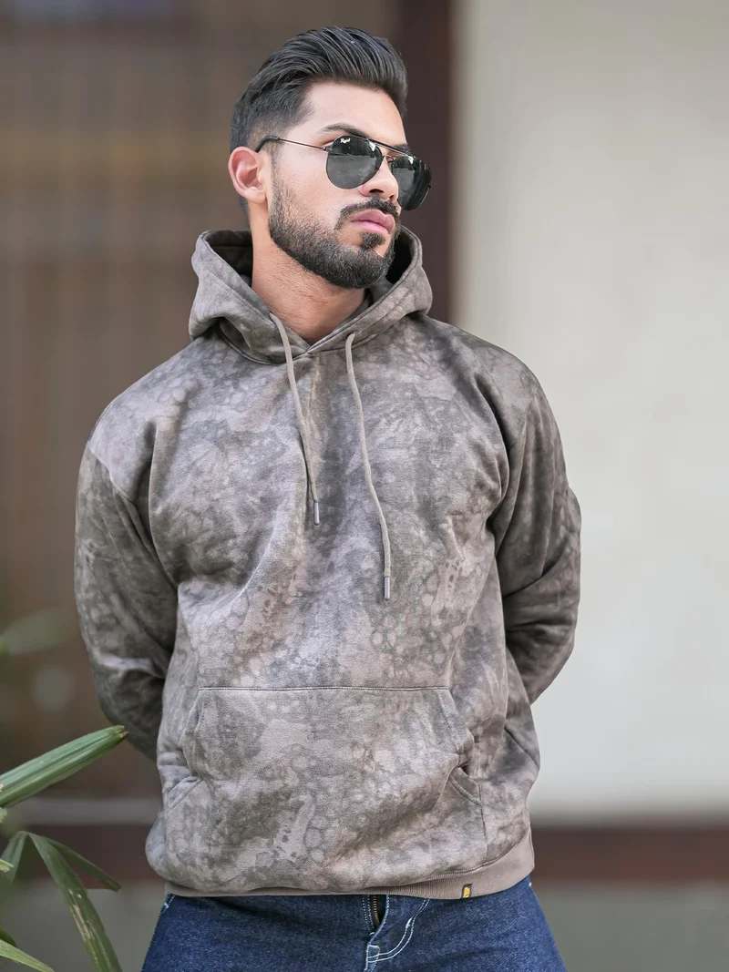 مانياك سويت شيرت رجالي بغطاء رأس مطبوع بحلقة بصل خفيفة بأكمام كاملة