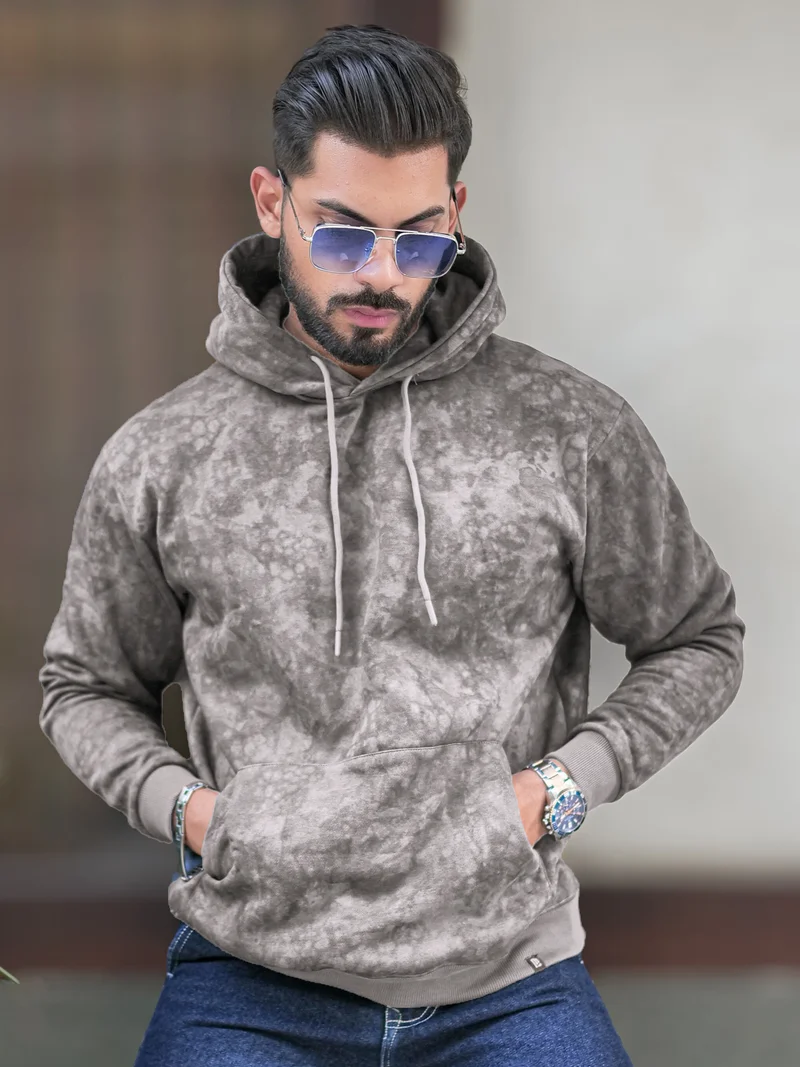 مانياك سويت شيرت رجالي بغطاء رأس مطبوع بحلقة بصل خفيفة بأكمام كاملة