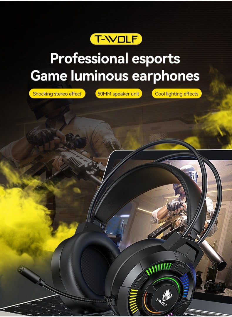 T-WOLF - PC Gaming Headphone with Mic and LED Light,Professional Gaming Headset For PS4/PS5/XOne/XSeries/Nintendo Switch/PC -Wired - Image 1