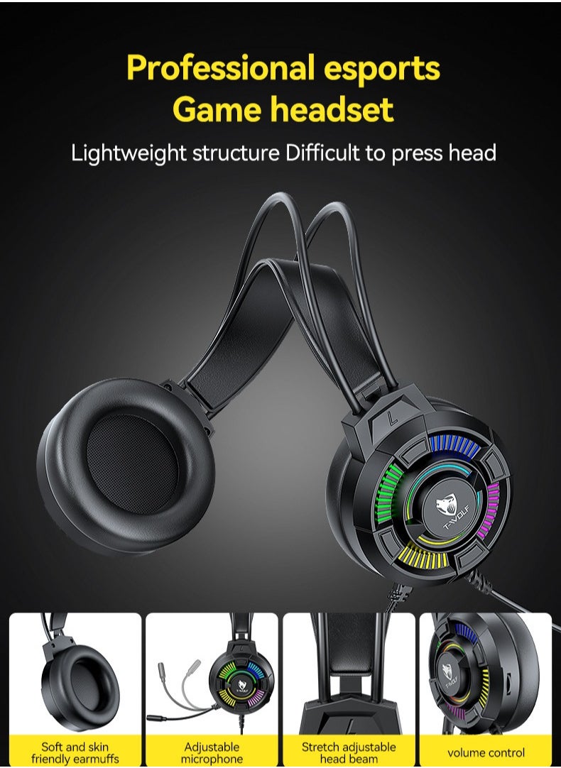 T-WOLF - PC Gaming Headphone with Mic and LED Light,Professional Gaming Headset For PS4/PS5/XOne/XSeries/Nintendo Switch/PC -Wired - Image 1
