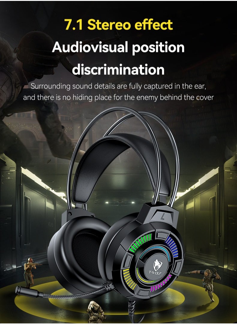 T-WOLF - PC Gaming Headphone with Mic and LED Light,Professional Gaming Headset For PS4/PS5/XOne/XSeries/Nintendo Switch/PC -Wired - Image 1