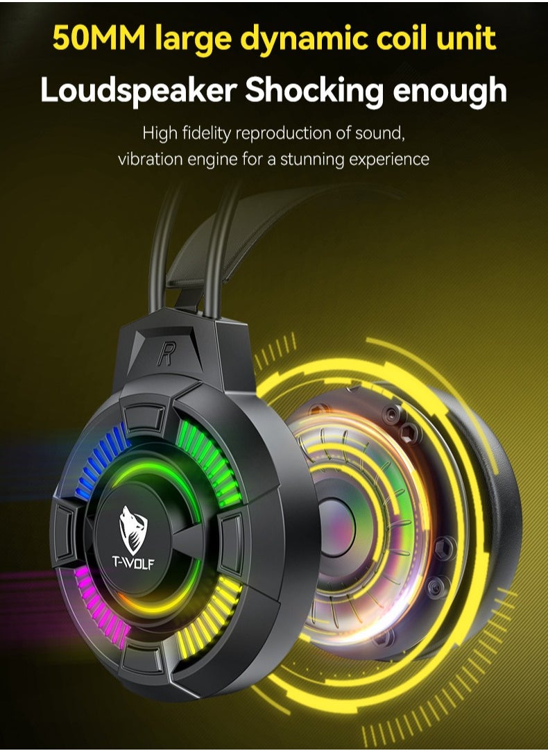T-WOLF - PC Gaming Headphone with Mic and LED Light,Professional Gaming Headset For PS4/PS5/XOne/XSeries/Nintendo Switch/PC -Wired - Image 1