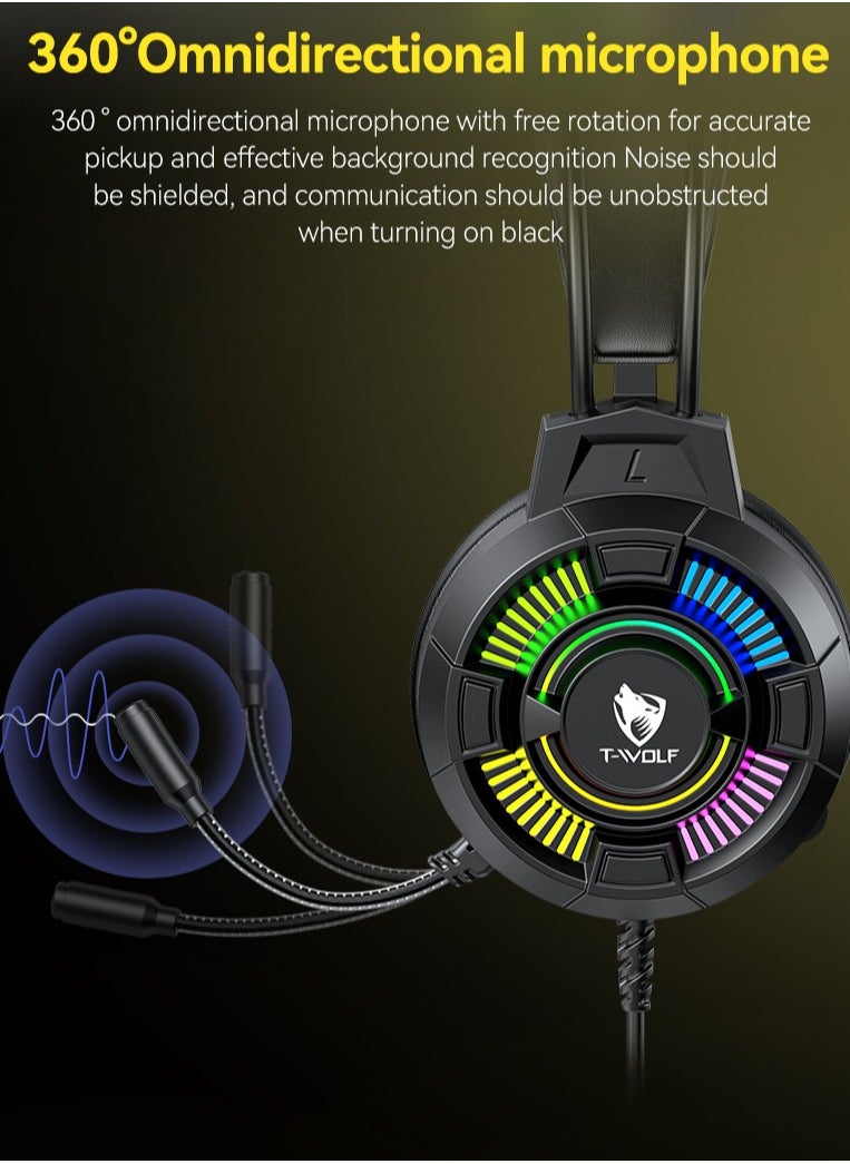 T-WOLF - PC Gaming Headphone with Mic and LED Light,Professional Gaming Headset For PS4/PS5/XOne/XSeries/Nintendo Switch/PC -Wired - Image 1