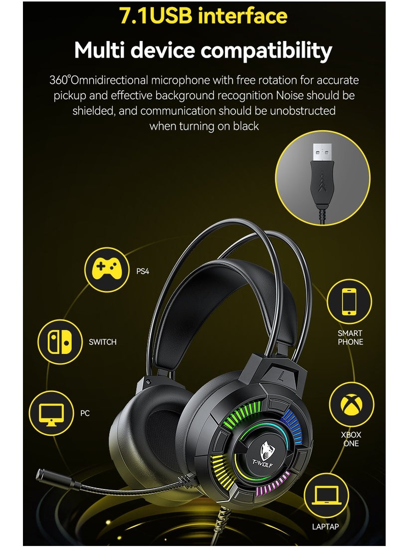 T-WOLF - PC Gaming Headphone with Mic and LED Light,Professional Gaming Headset For PS4/PS5/XOne/XSeries/Nintendo Switch/PC -Wired - Image 1