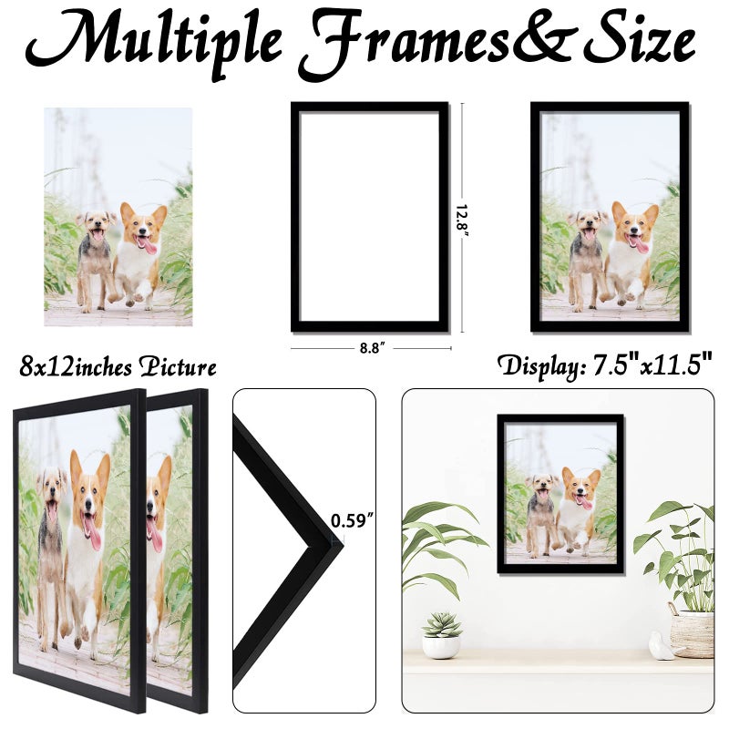 icariery Black 8x12 Picture Frame Set of 2  High Transparent Picture Frames for 8 x 12 Photo Canvas Collage Poster Certificate Wall Gallery Horizontal Vertical 8 By 12 - Image 3