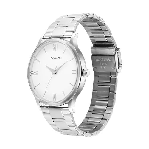 Sonata Aspire Quartz Analog White Dial Stainless Steel Strap Watch for Men-77105SM12W/NT77105SM12W - Image 3