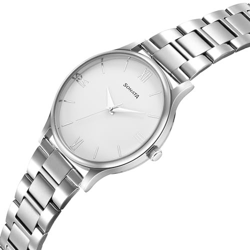 Sonata Aspire Quartz Analog White Dial Stainless Steel Strap Watch for Men-77105SM12W/NT77105SM12W - Image 2