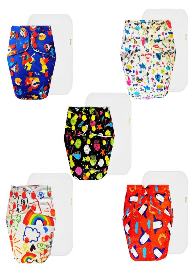 حفاضات دمبلدو القماشية الممتازة مع حشوة قطنية (عبوة من 5) | ملائمة تمامًا | قابلة لإعادة الاستخدام والغسل | أزرار كبس قابلة للتعديل | مثالية لفصل الصيف الهندي | من 3 أشهر إلى 3 سنوات | للجنسين - Image 1