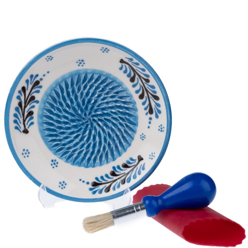 EVANILIFE Ceramic Garlic Grater Plate - Handmade Garlic Grater - 4 Pcs Garlic Press - Natural Garlic Grinder - Decorative Garlic Mincer, Dishwasher Safe Ginger, Garlic, Cheese Grater, Hand Grate (Aqua Blue) - Image 1