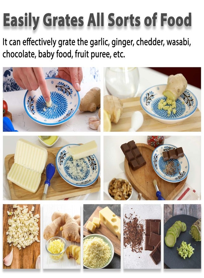 EVANILIFE Ceramic Garlic Grater Plate - Handmade Garlic Grater - 4 Pcs Garlic Press - Natural Garlic Grinder - Decorative Garlic Mincer, Dishwasher Safe Ginger, Garlic, Cheese Grater, Hand Grate (Aqua Blue) - Image 5