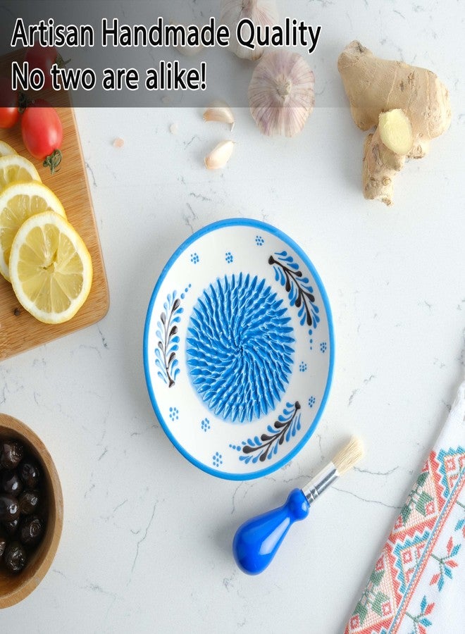 EVANILIFE Ceramic Garlic Grater Plate - Handmade Garlic Grater - 4 Pcs Garlic Press - Natural Garlic Grinder - Decorative Garlic Mincer, Dishwasher Safe Ginger, Garlic, Cheese Grater, Hand Grate (Aqua Blue) - Image 2