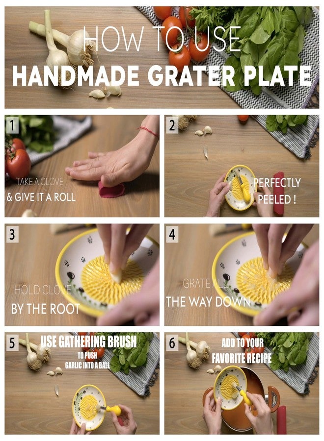 EVANILIFE Ceramic Garlic Grater Plate - Handmade Garlic Grater - 4 Pcs Garlic Press - Natural Garlic Grinder - Decorative Garlic Mincer, Dishwasher Safe Ginger, Garlic, Cheese Grater, Hand Grate (Aqua Blue) - Image 4