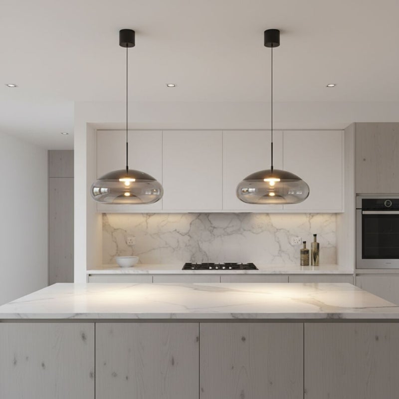 DANUBE HOME Ashlo Pendant Lamp 2m Adjustable length Contemporary Pendant Lamps Hanging Lanterns Built in LED Modern Design Indoor Lighting For Dining Room Living Room L20xW20xH20cm-Smoke Grey - Image 2